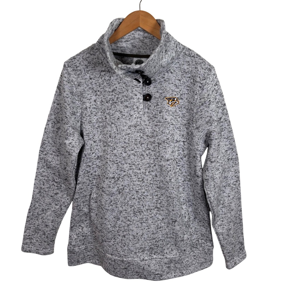 NHL‎ Nashville Predators Grey Marled Quarter Button Pullover Sweater L 12/14